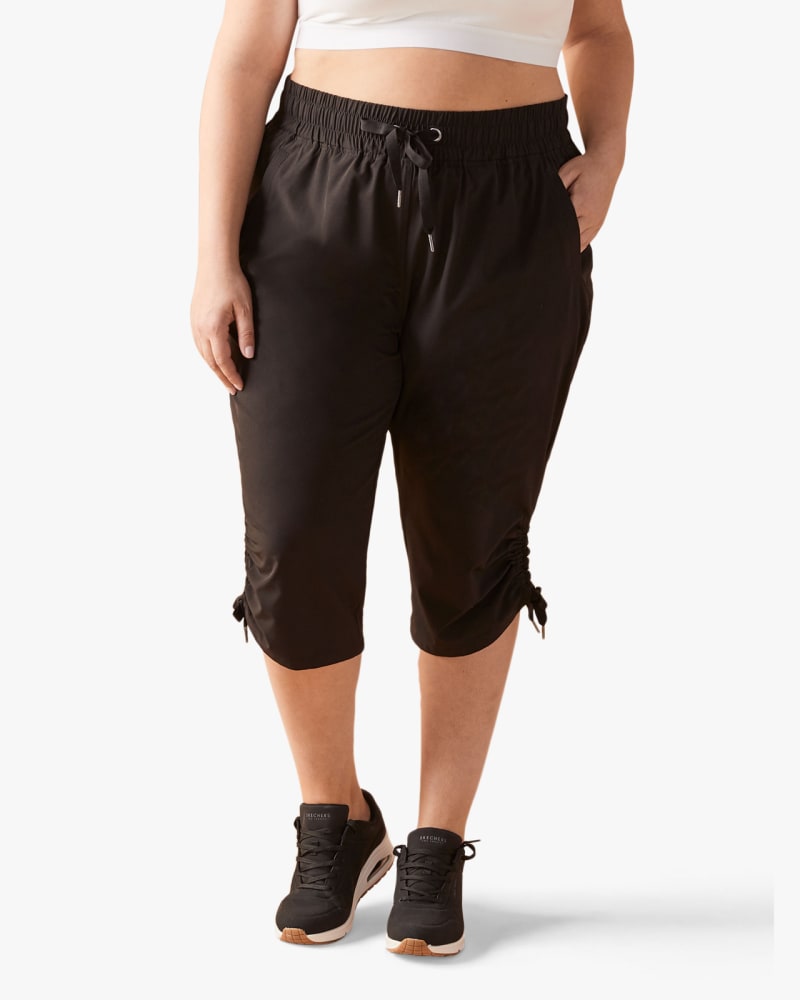 Front of plus size Palermo Drawstring Short Black/Black by ActiveZone | Dia&Co | dia_product_style_image_id:120224